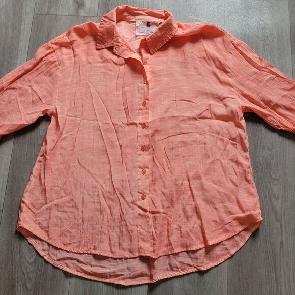 Cupio Womens Coral Button-Up Shirt 1X Lightweight Rayon Blend Long Sleeve Collar - Picture 3 of 7